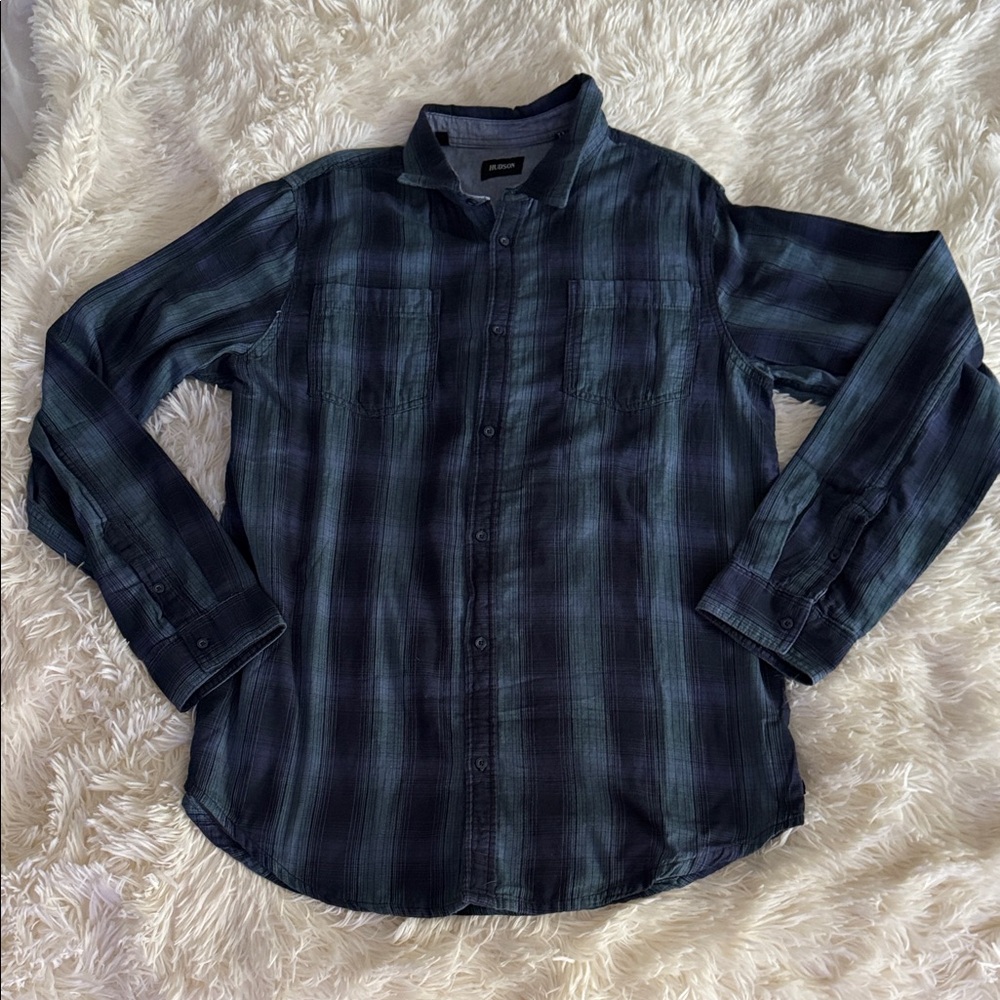 Hudson Jeans Navy and Teal Plaid Shirt